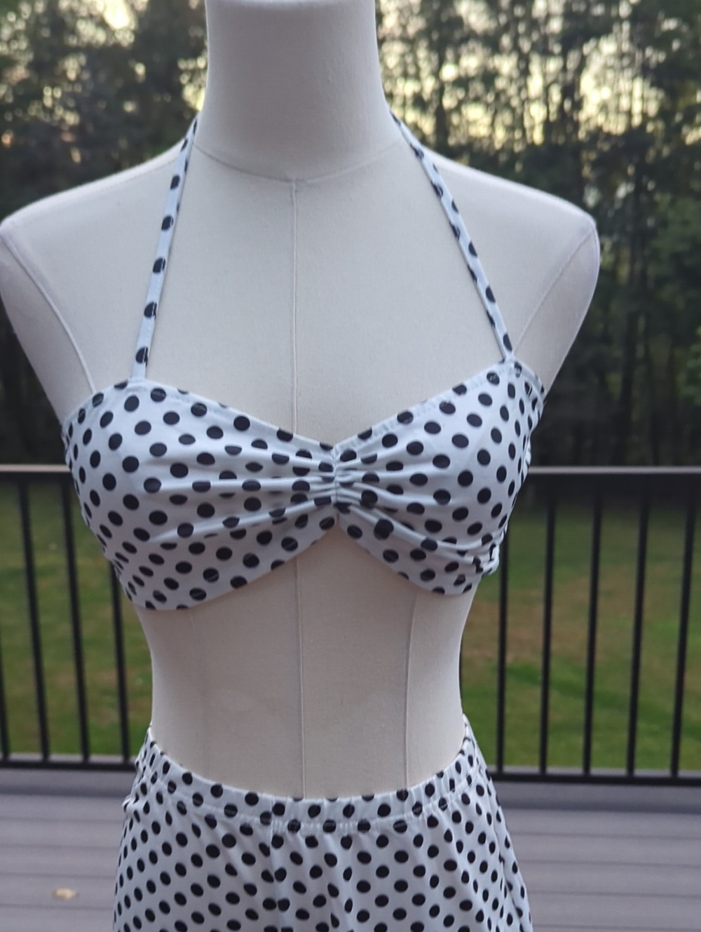 Polka Dot Halter Bra and Capri Pants Set. 2 Pieces. Medium